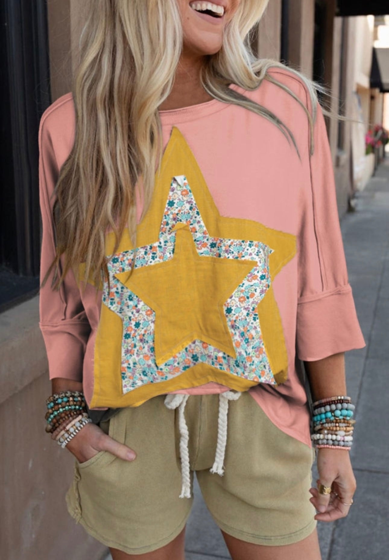 rose tan floral star patch