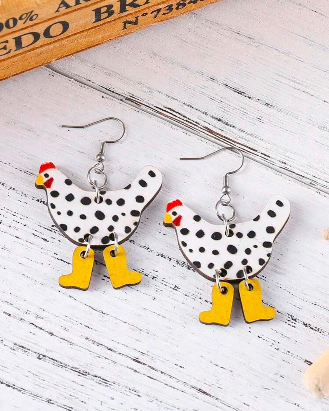 Wooden Chicken Earrings
