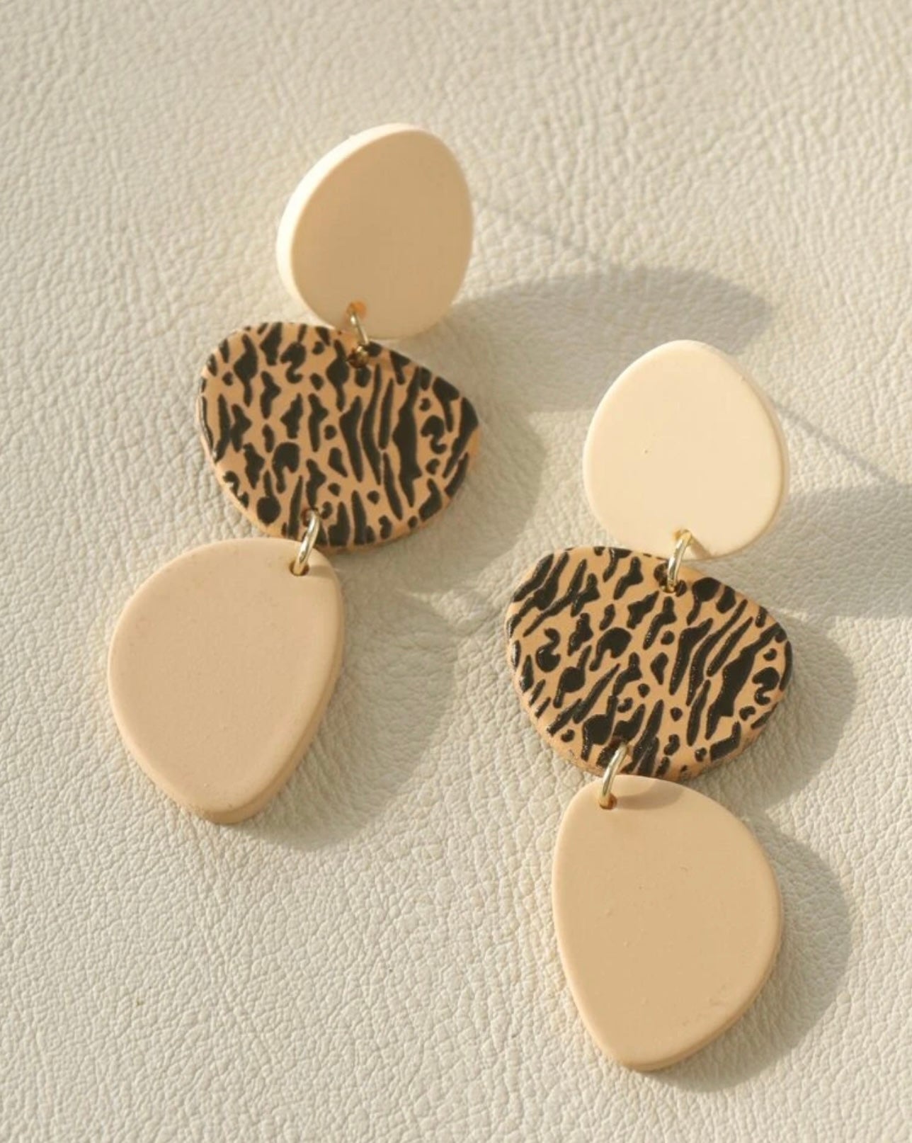 Tan Geometric Drop Earrings