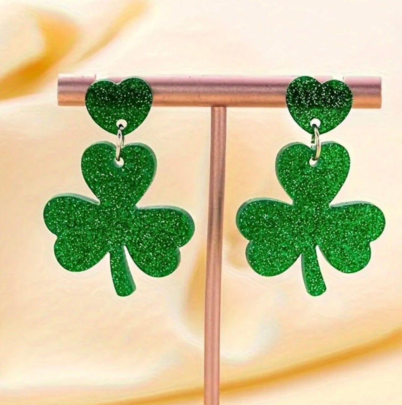 St. Patrick's Day Clover and Heart Earrings