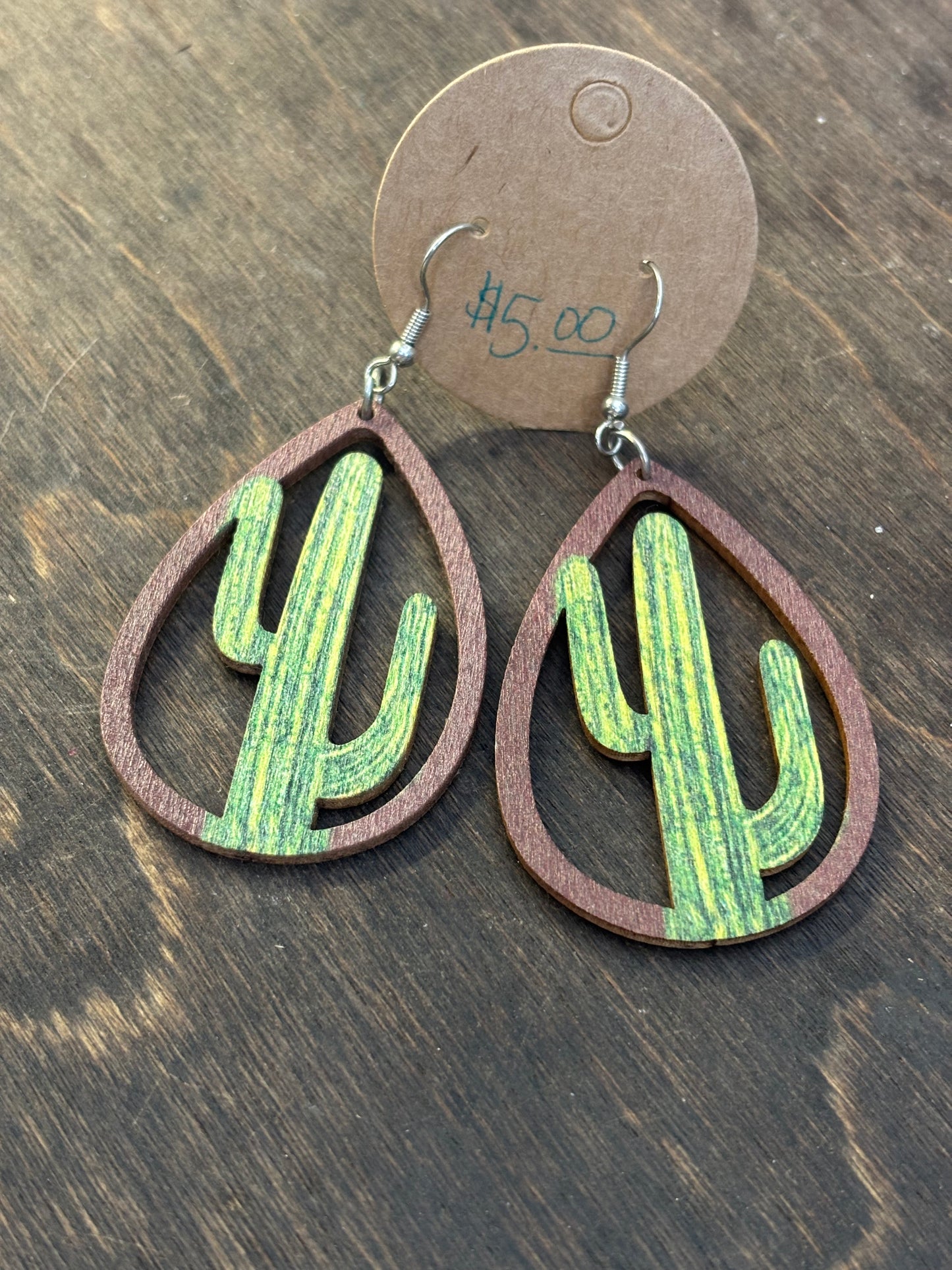 wooden cactus earrings
