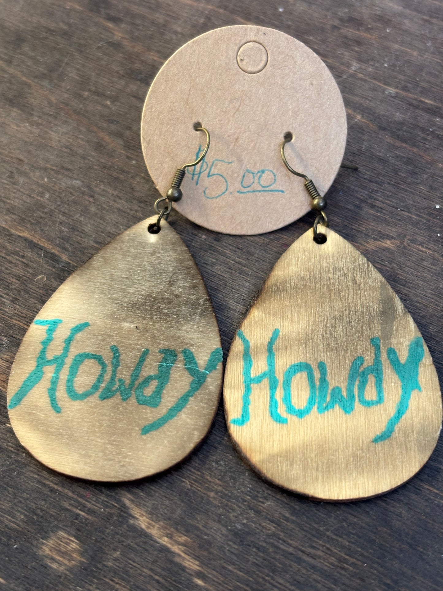 wood howdy earrings