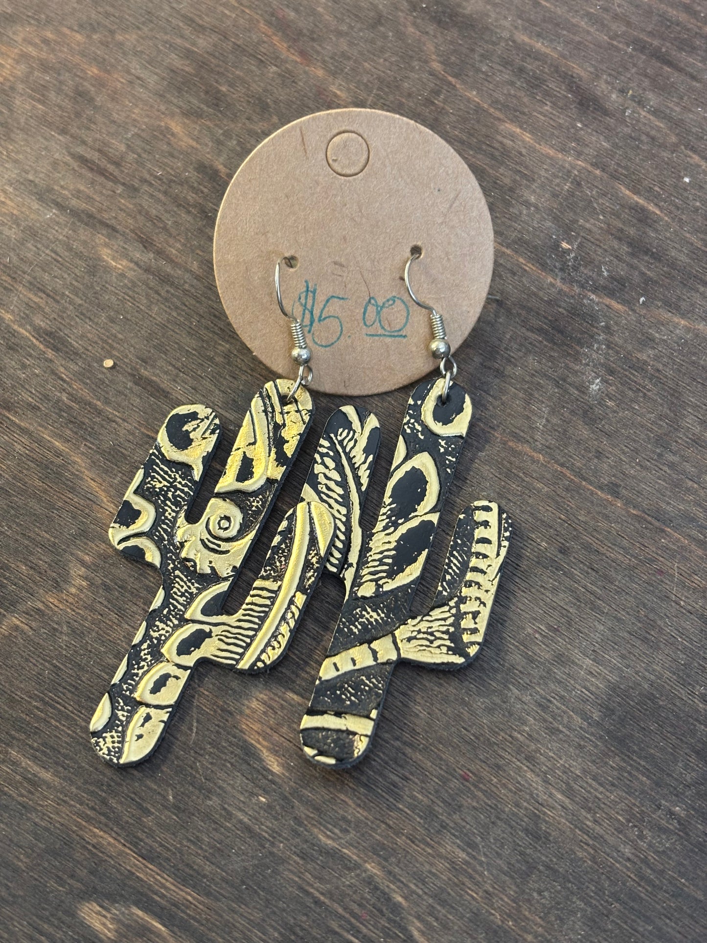 black and gold cactus earrings