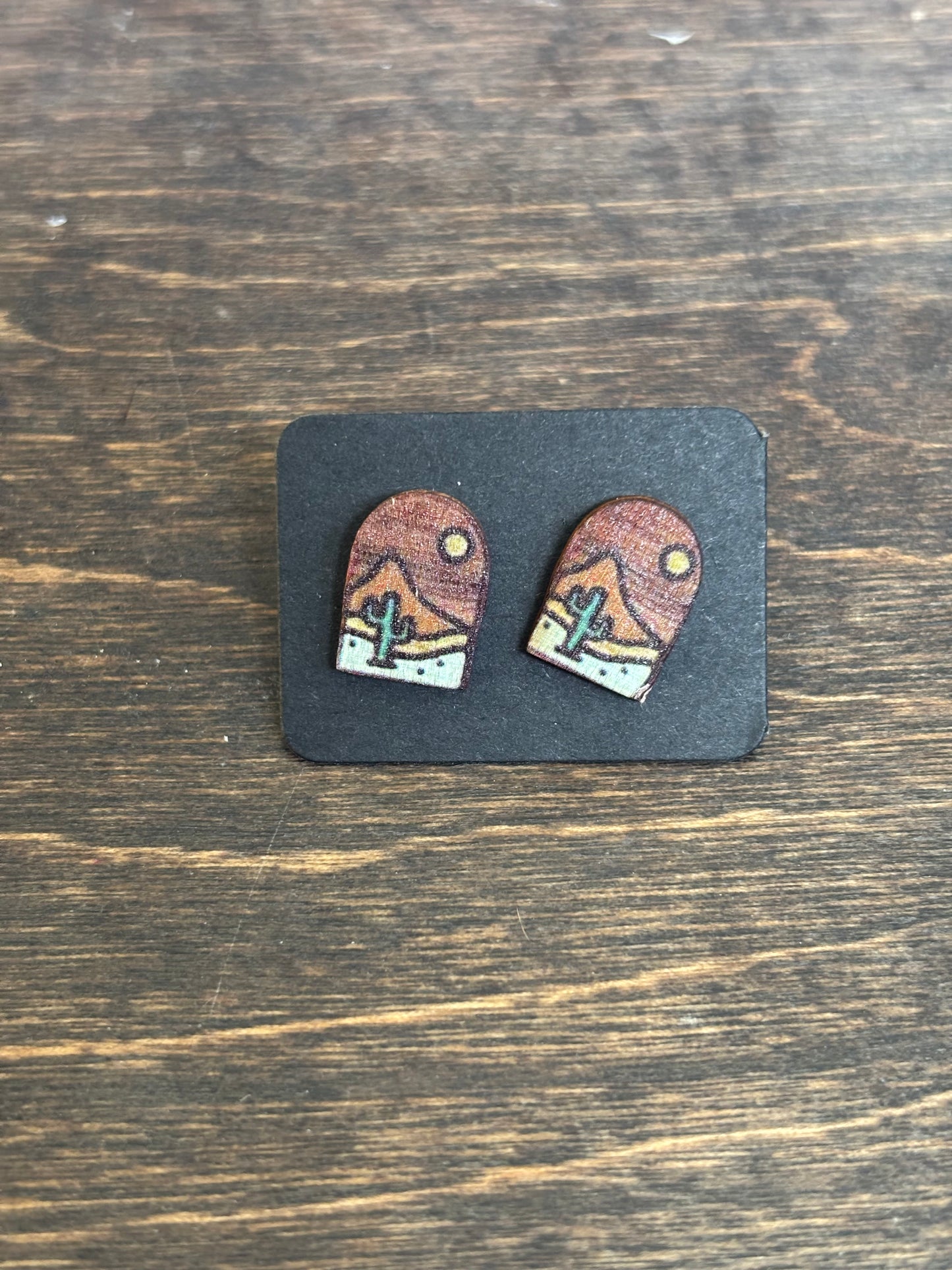 Wood Western Scene Post Earrings