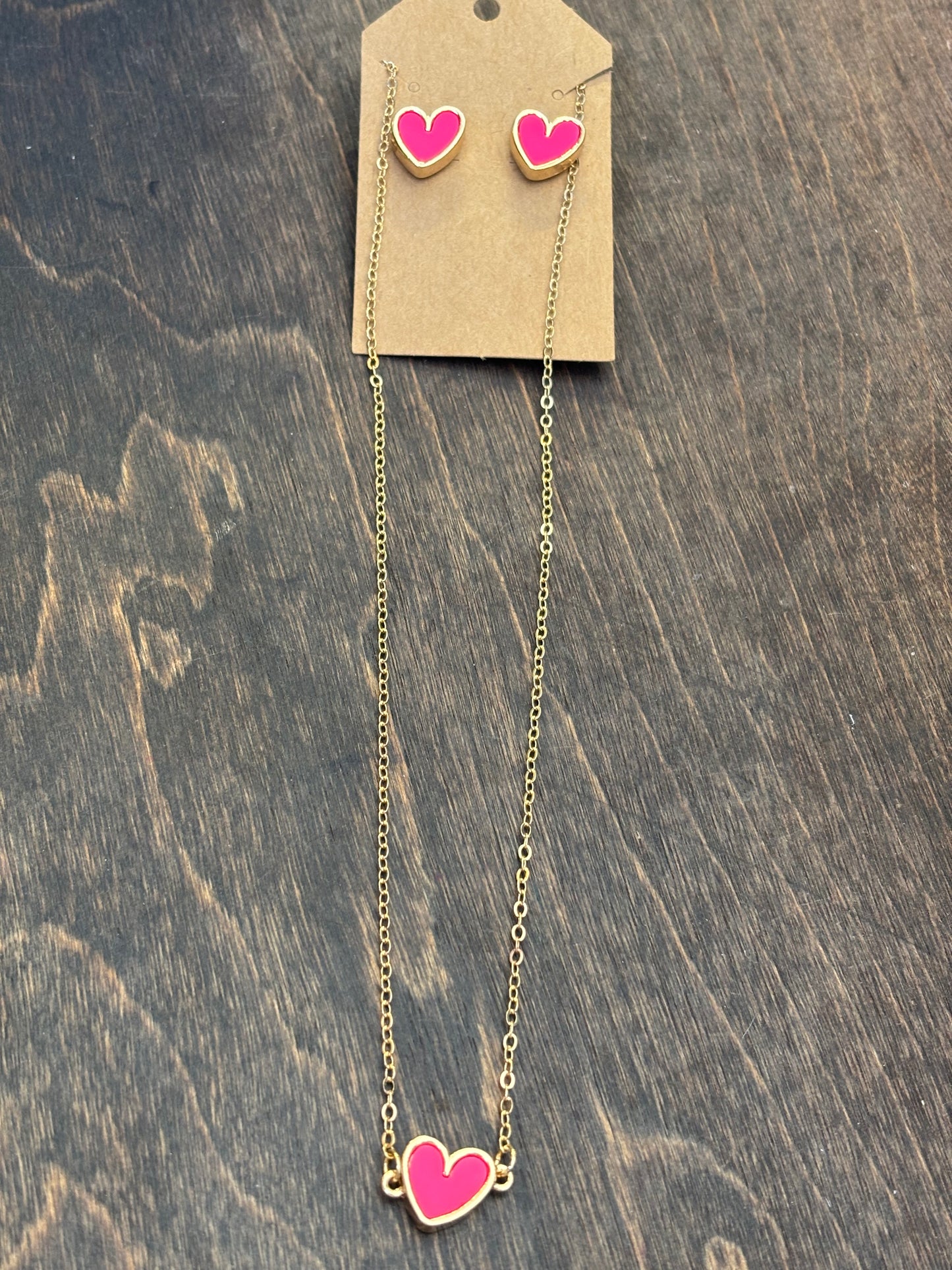 Pink Heart Necklace and Earring Set
