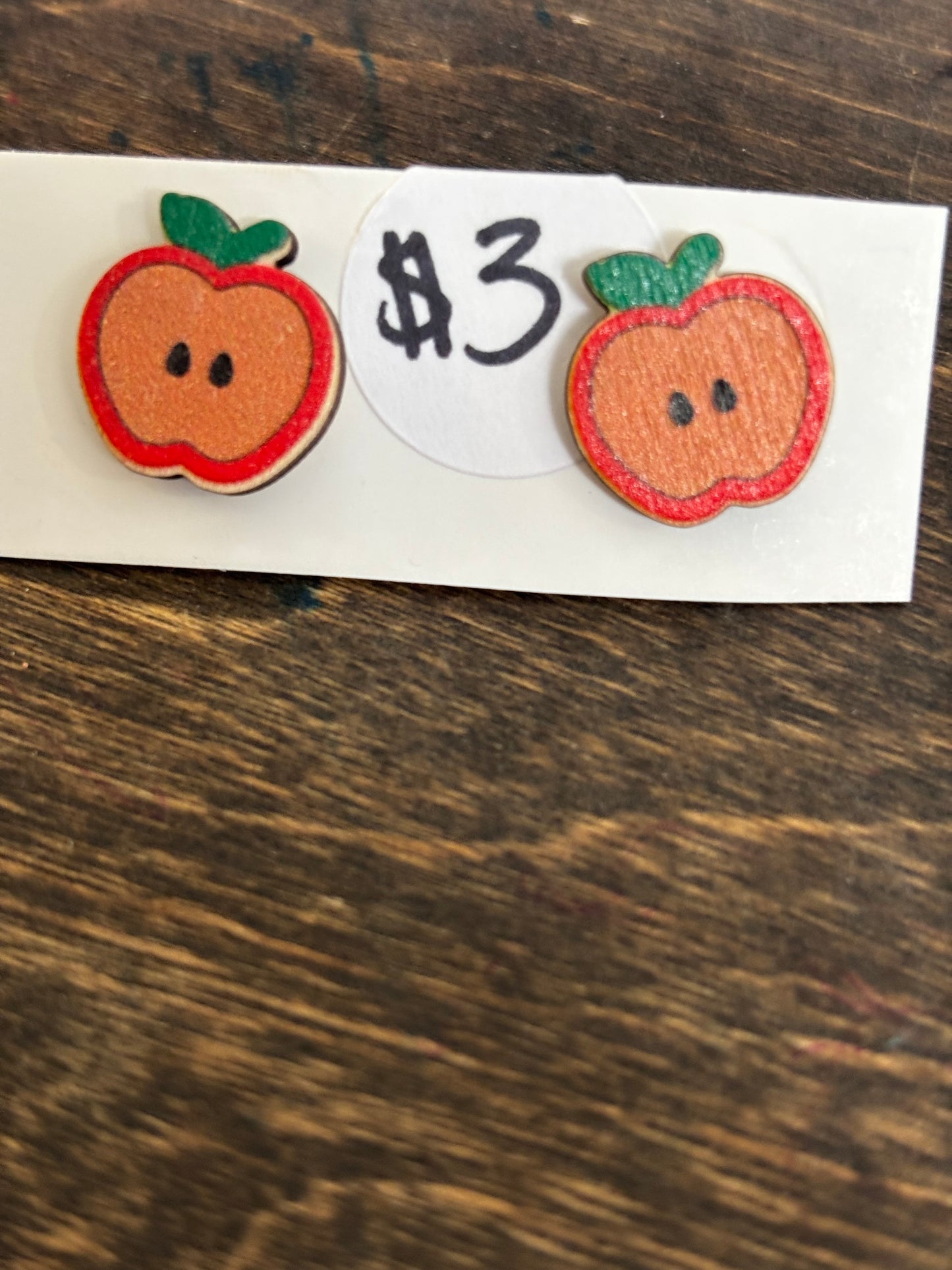 Wooden half apple post earrings