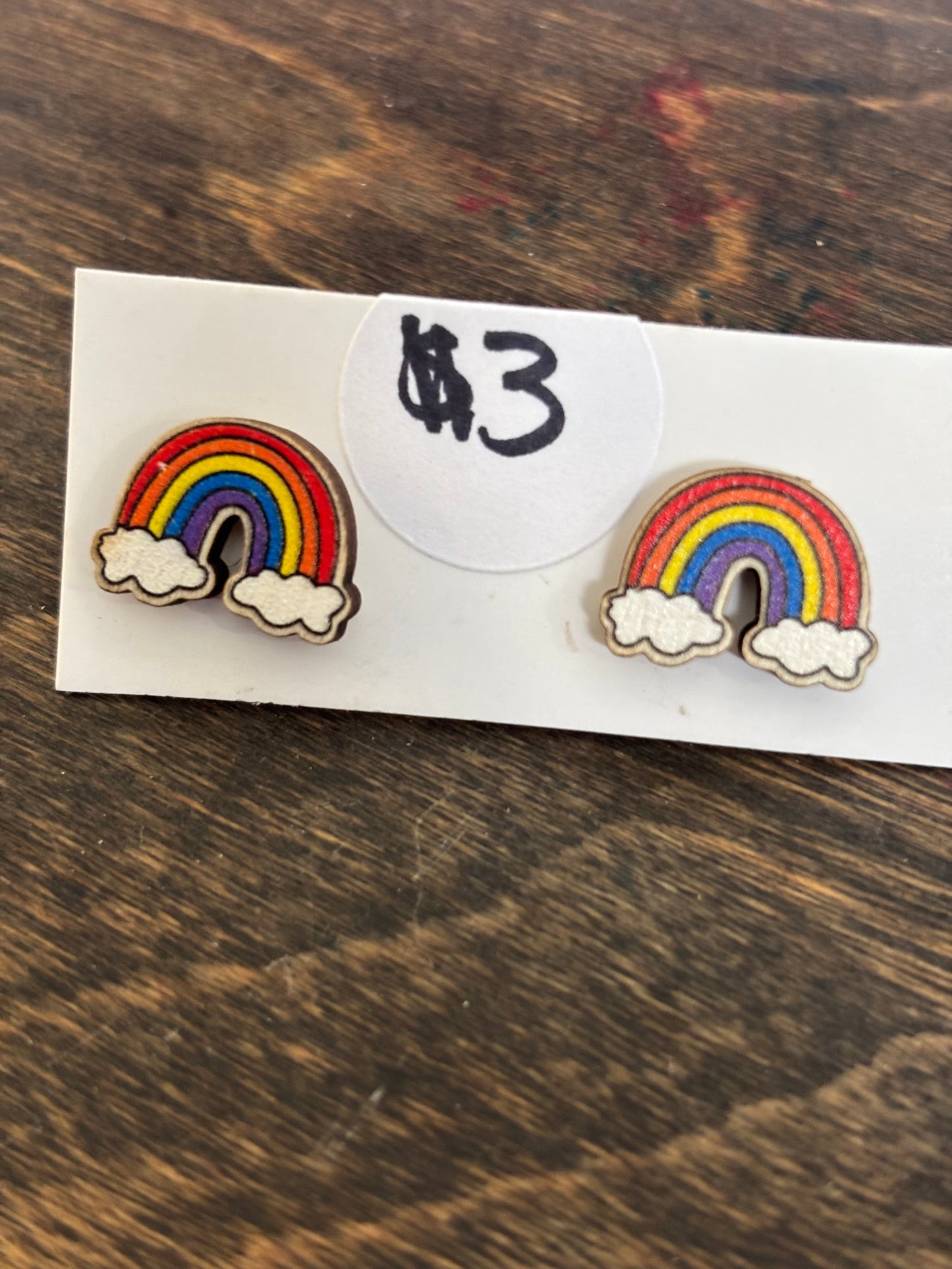 wood rainbow post earrings
