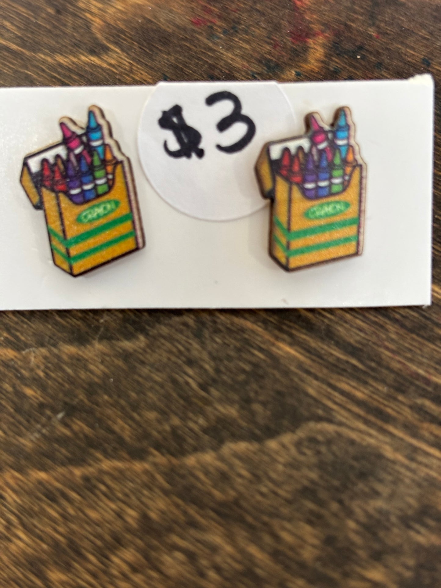 wood box of crayon post earrings