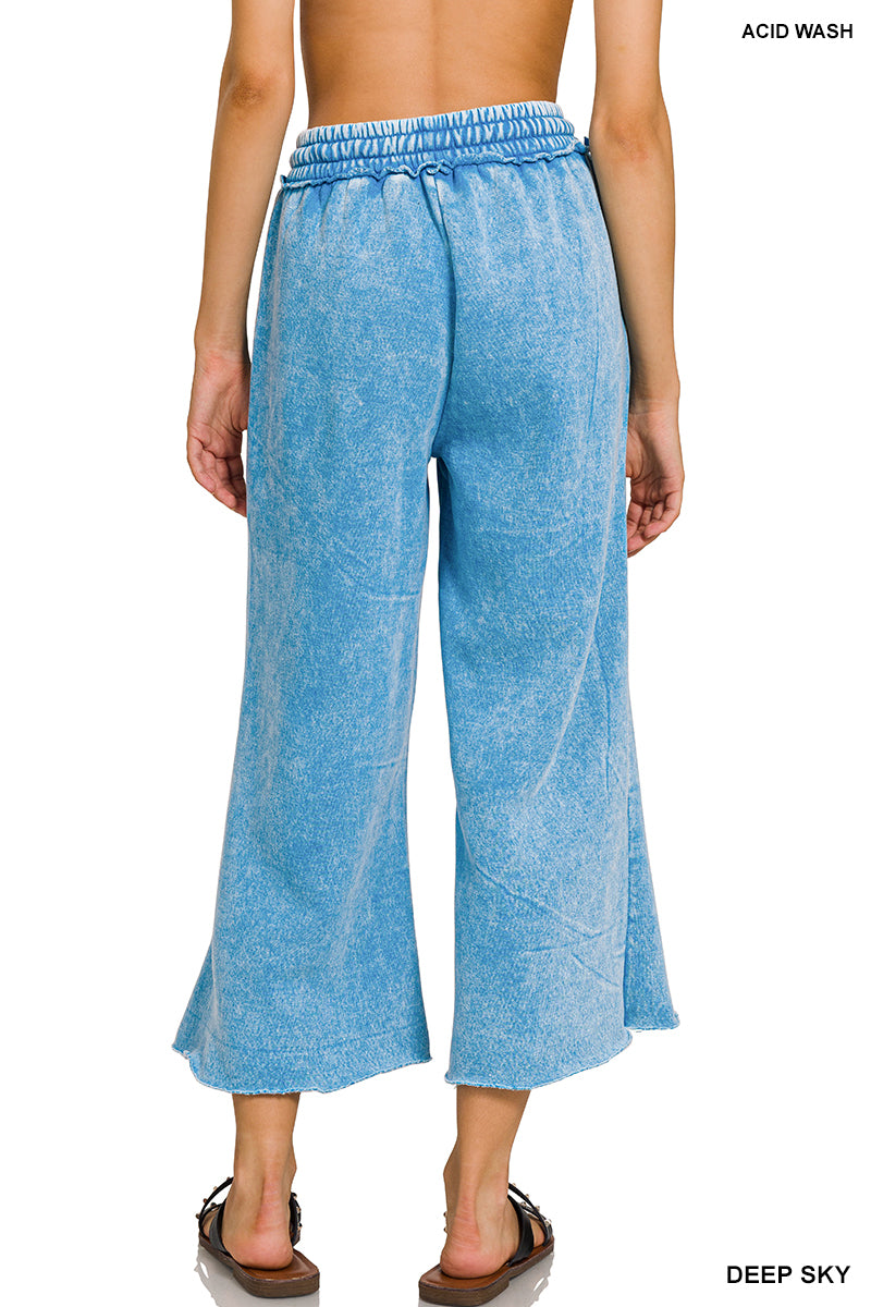 Acid wash fleece palazzo pants with pockets