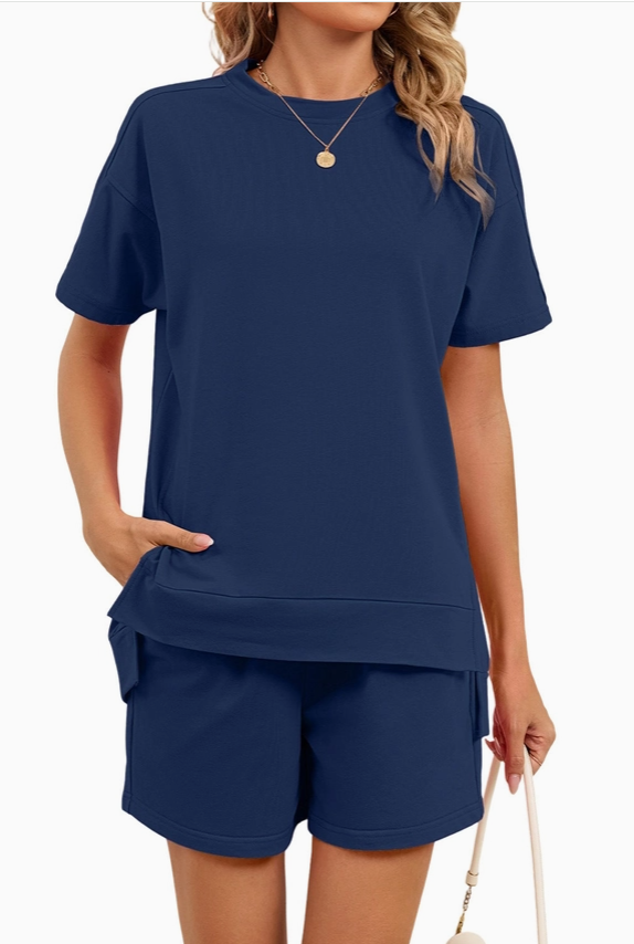 Casual Tee & Drawstring Shorts 2 Piece Lounge Set