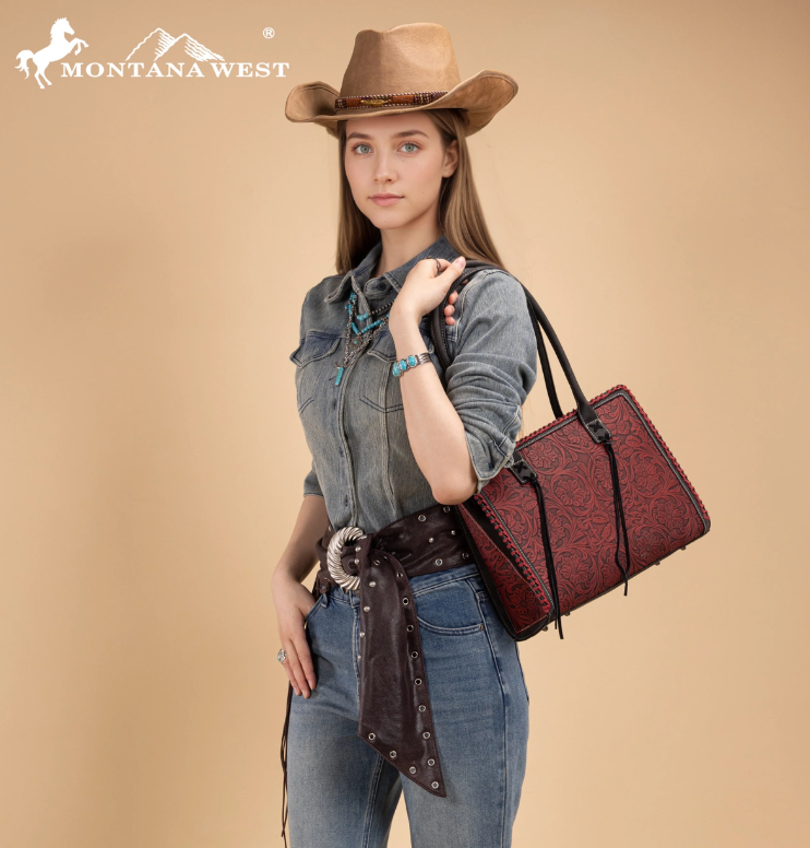 Montana West Tooled Concealed Carry Tote - Black