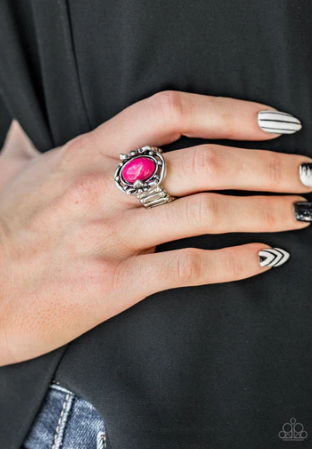 Color Me Confident Pink Bead Silver Ring