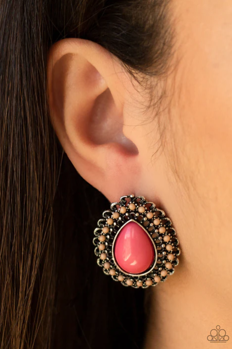 Beaded Blast - Pink ♥ Post Earrings