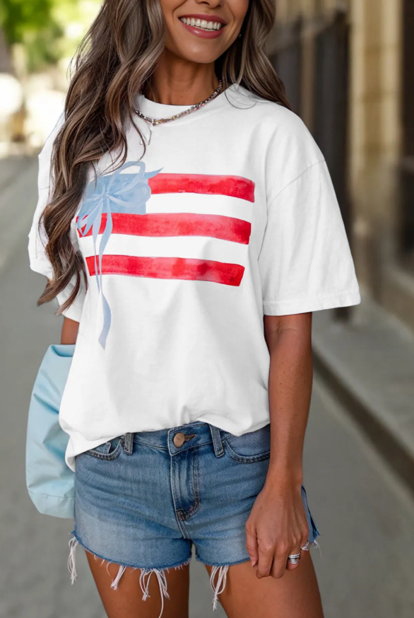 White Flag Bow Graphic Crewneck Tee