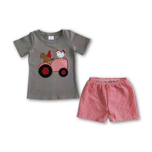 Chicken Applique Plaid Outfit