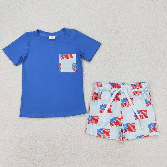 Baby Boys 4th of July Flags Pocket Shirts Shorts Clothes Set