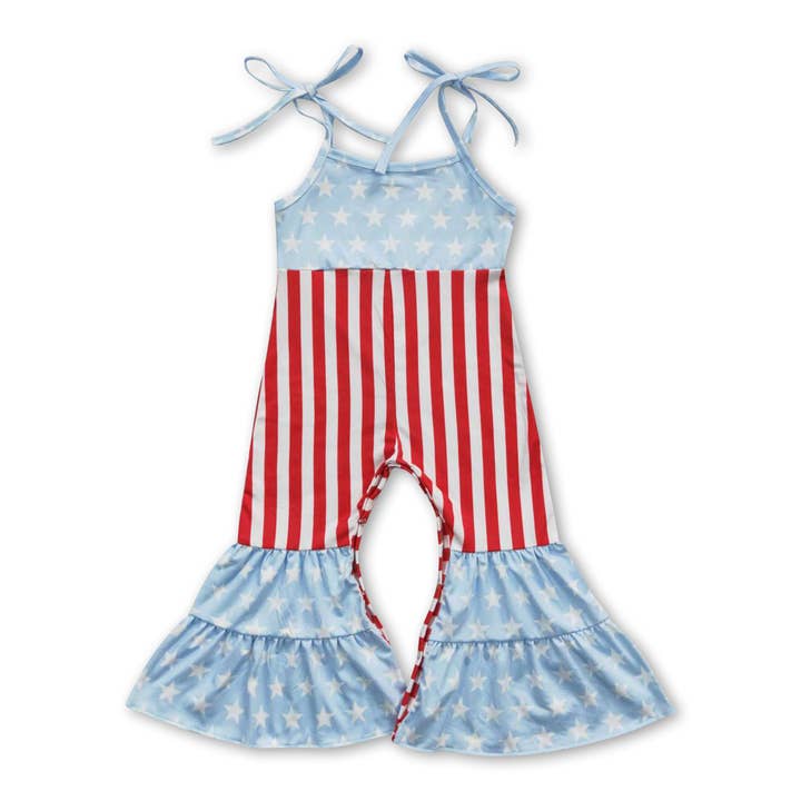 Sleeveless Stripe Bell Bottom Girls 4th of July Jumpsuit