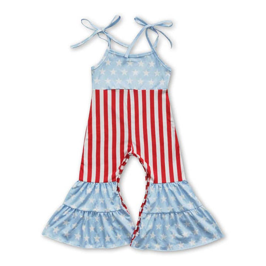 Sleeveless Stripe Bell Bottom Girls 4th of July Jumpsuit