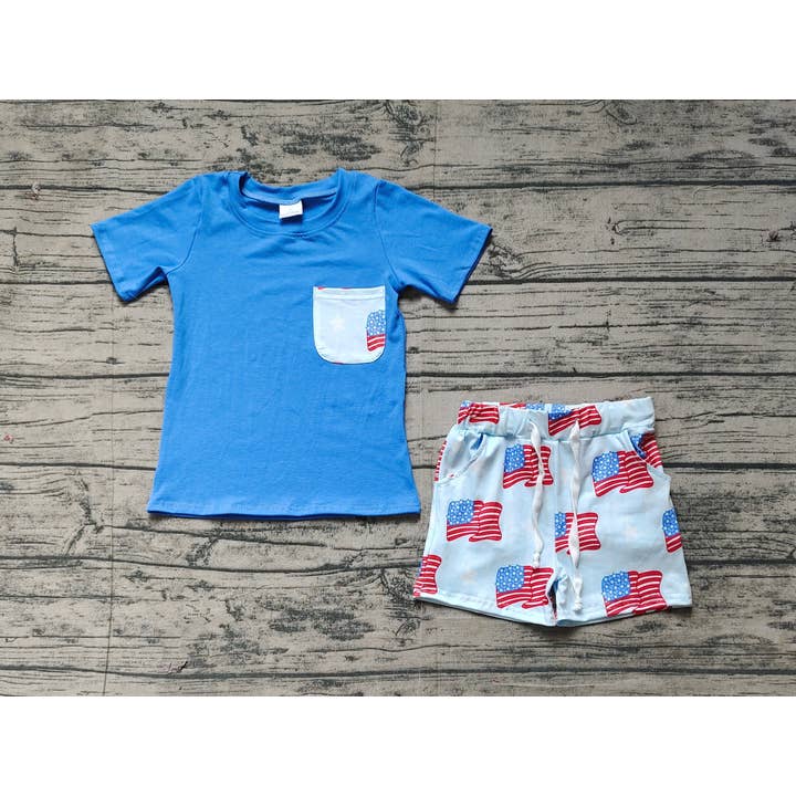 Baby Boys 4th of July Flags Pocket Shirts Shorts Clothes Set