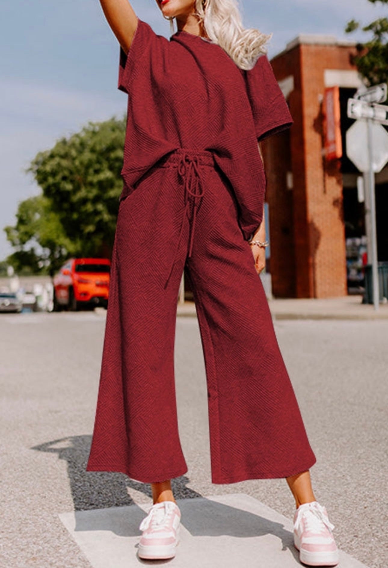 Red Dahlia Textured Loose Fit