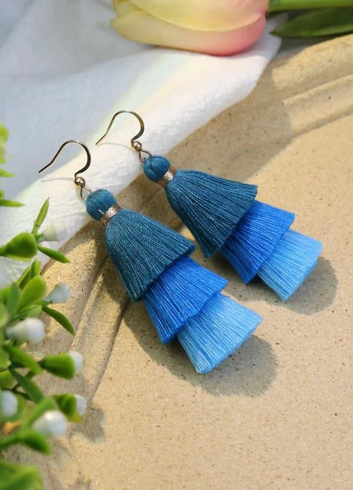 Blue Tiered Tassel Earrings
