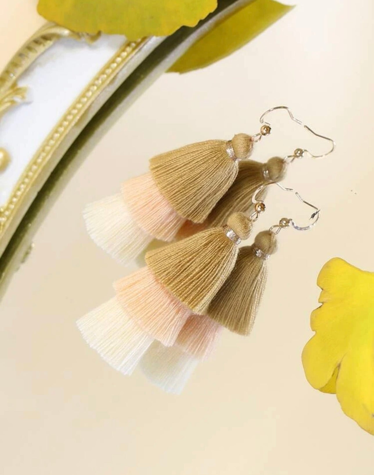 Neutral Tiered Tassel Earrings