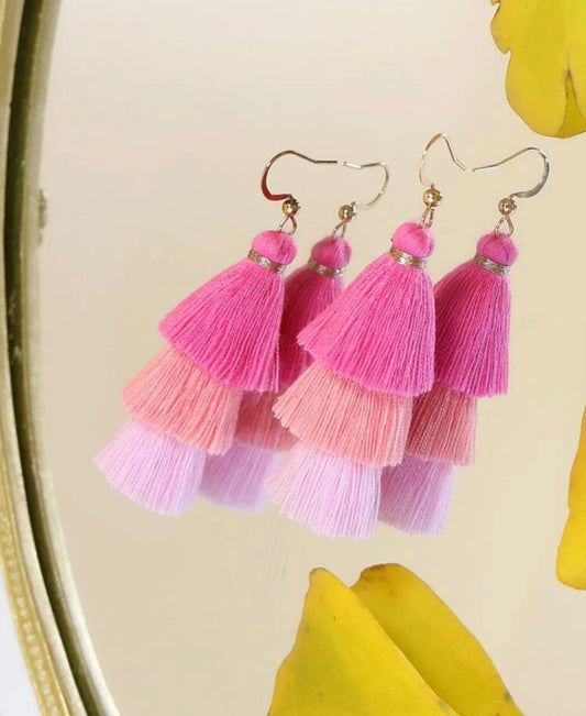 Pink Tiered Tassel Drop Earrings
