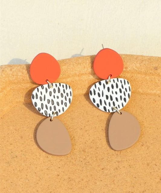 Orange Geometric Drop Earrings