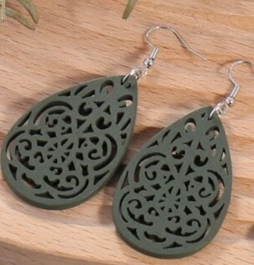Olive Green Wooden Earrings