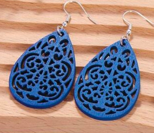 Dark Blue Wooden Earrings