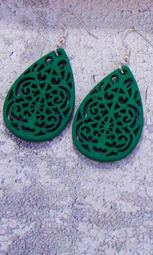 Green Wooden Earrings