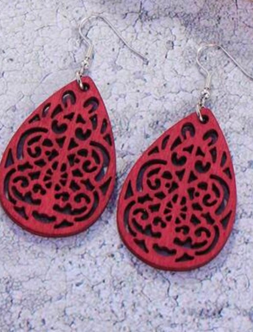 Red Wooden Earrings