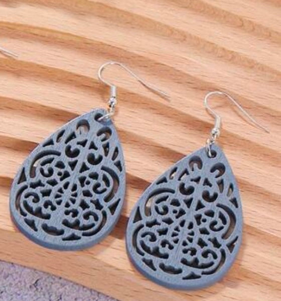 Light Blue Wooden Earrings