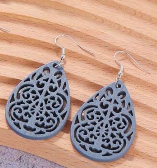 Light Blue Wooden Earrings