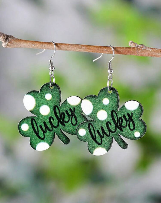 St. Patrick's Day Retro Green Clover & Polka Dot Lucky Earrings