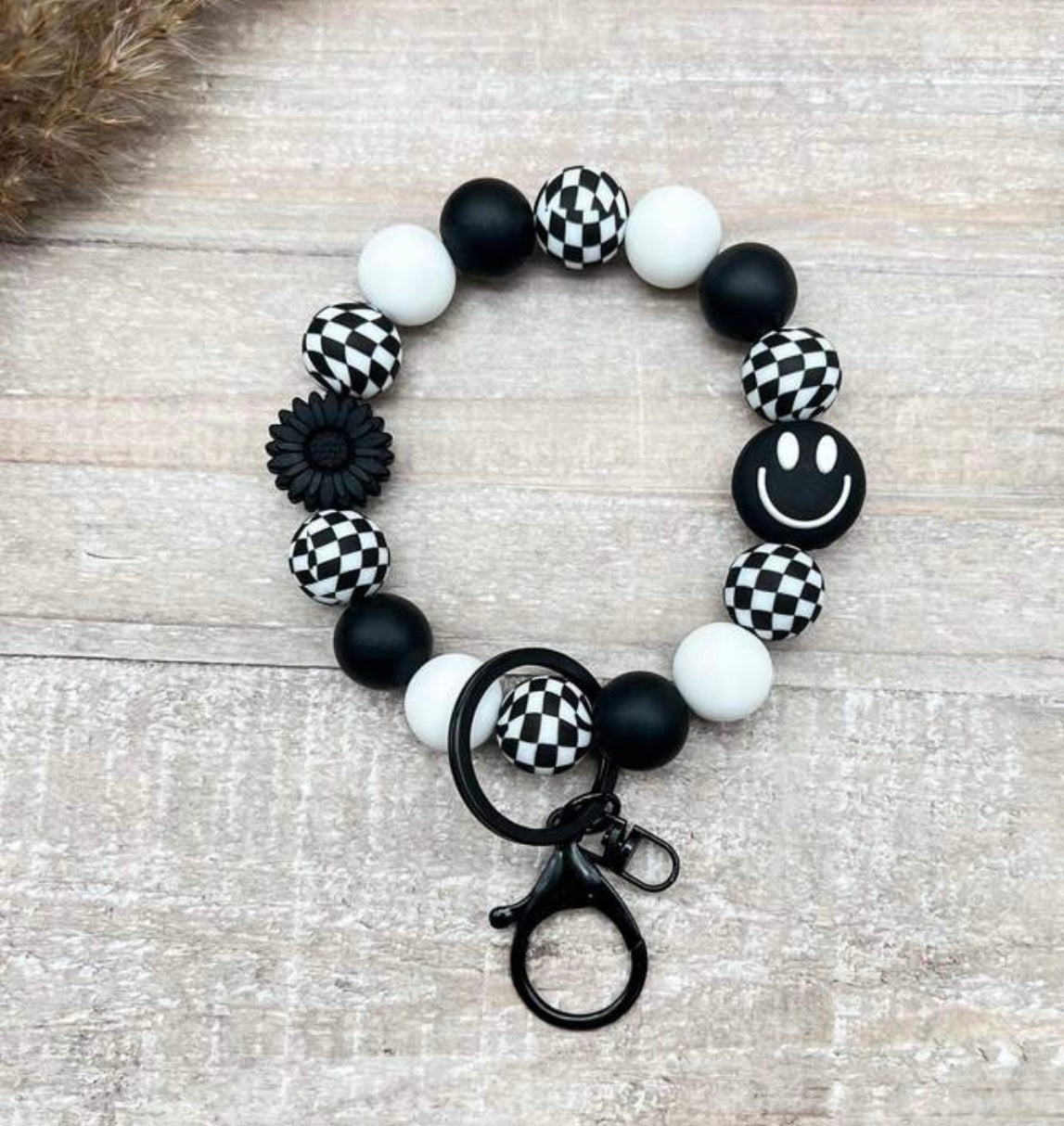 Black & White Checkered Smiley Face Wristlet