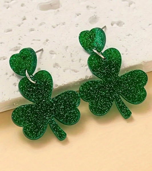 St. Patrick's Day Clover and Heart Earrings