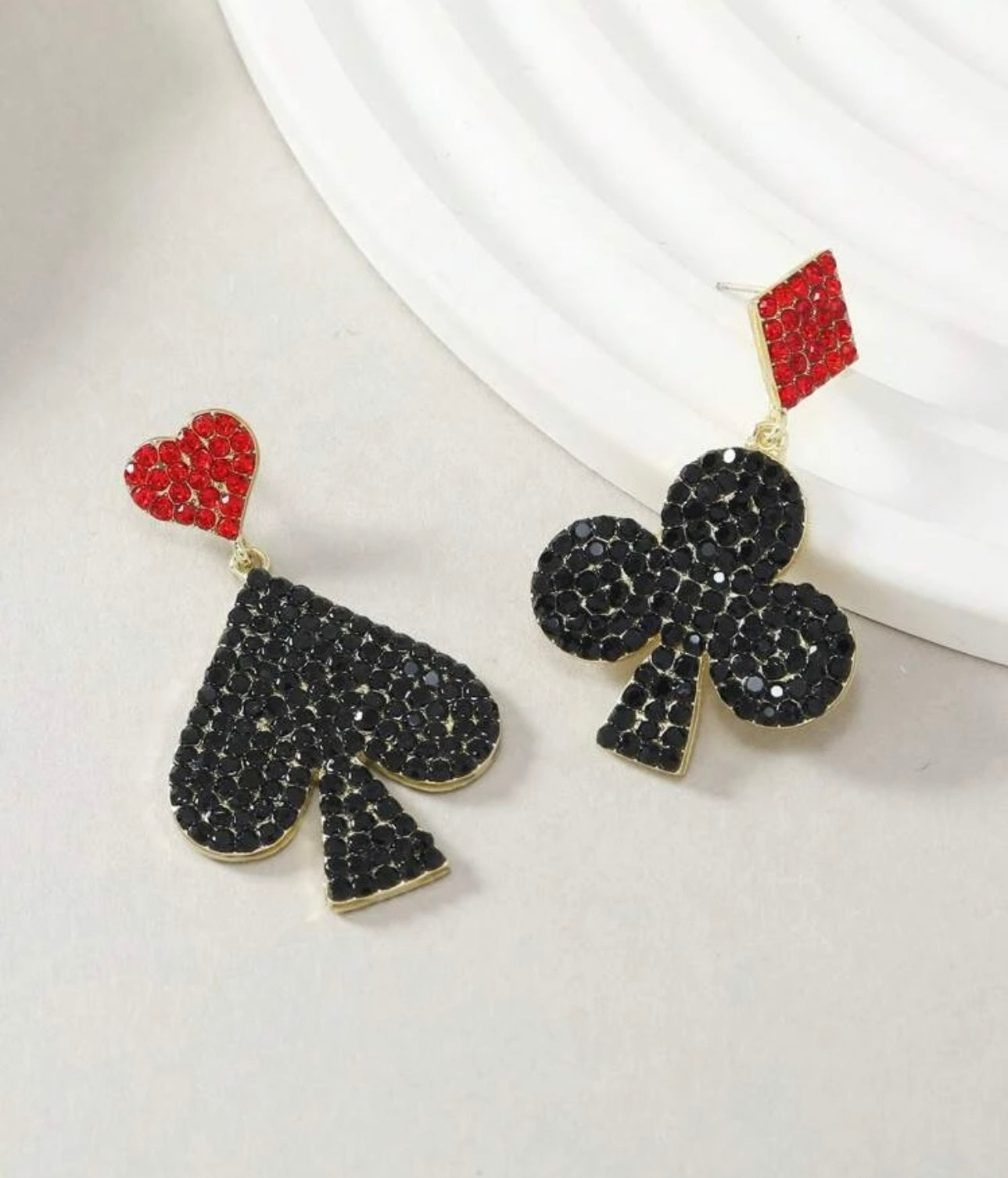 Rhinestone Playing Card Earrings