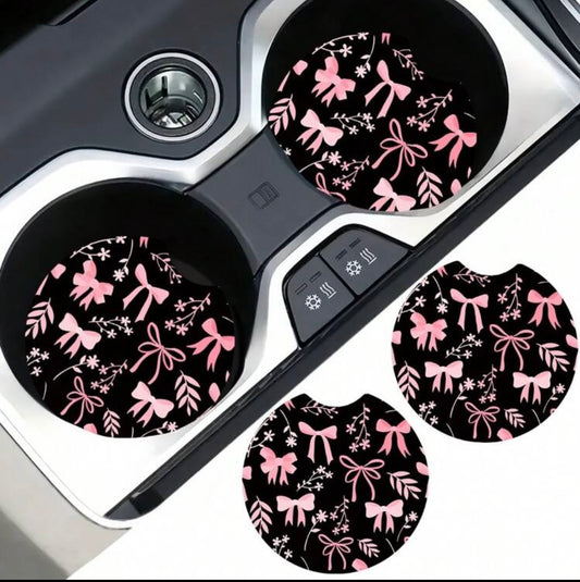 Pink Bow Car Coasters