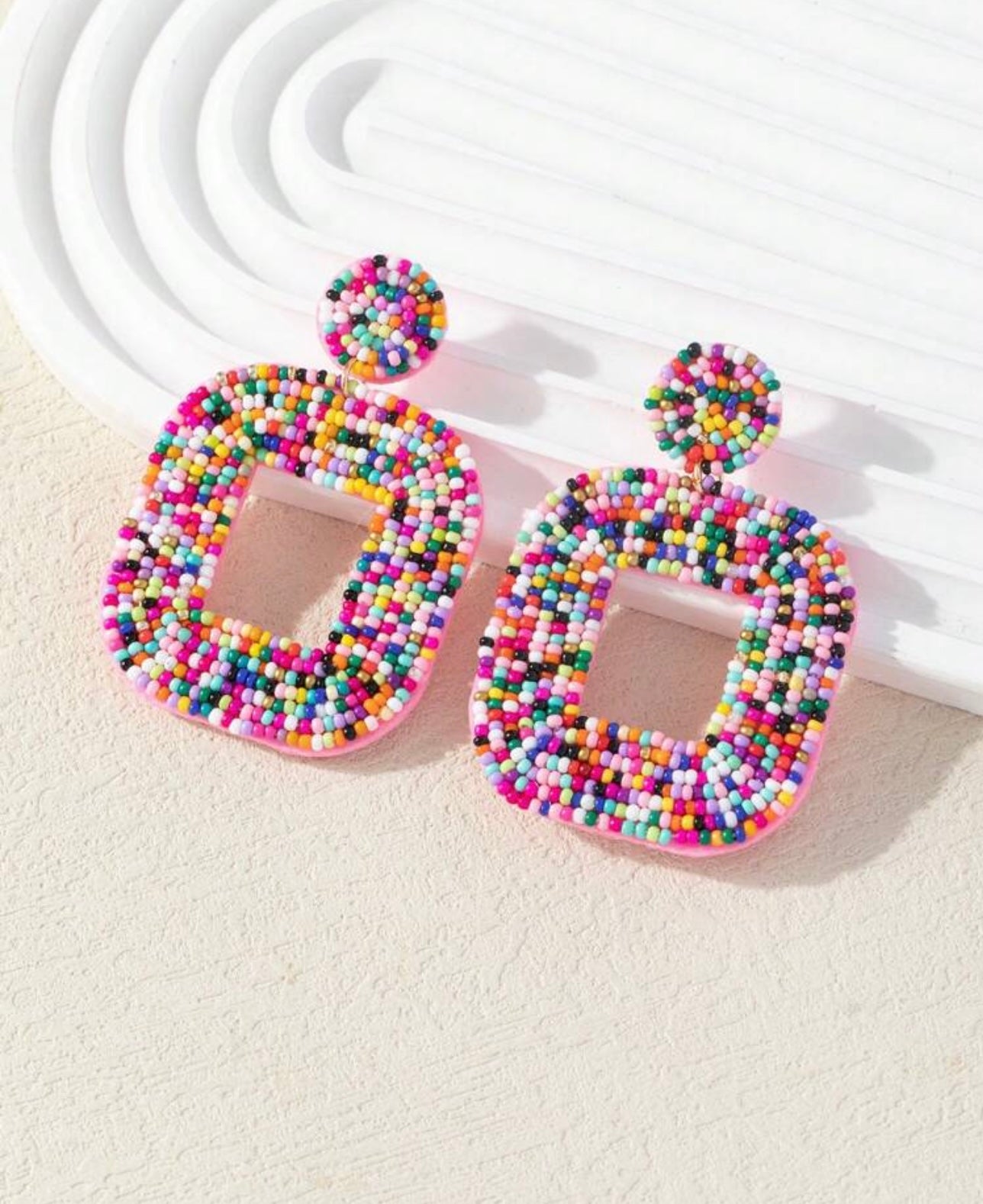 Square Multi Color Sea Bead Earrings