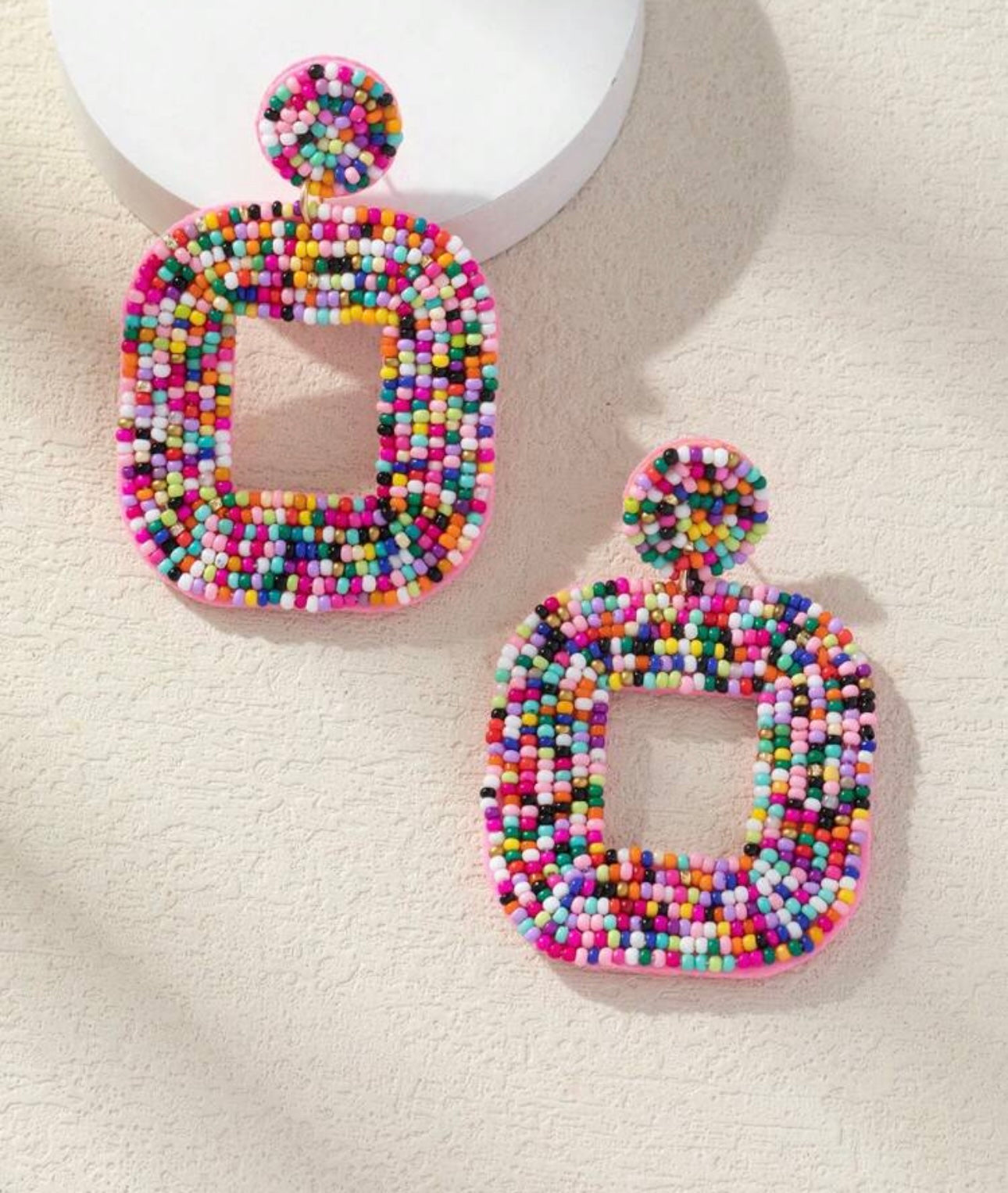 Square Multi Color Sea Bead Earrings