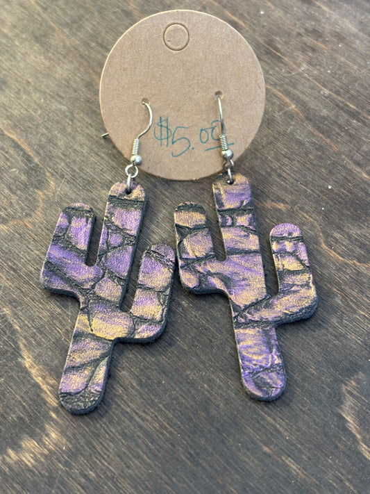 purple metallic cactus earrings