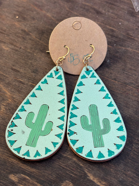 leather cactus dangle earrings