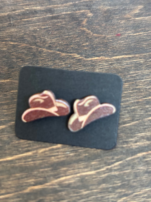 Brown Cowboy Hat Post Earrings
