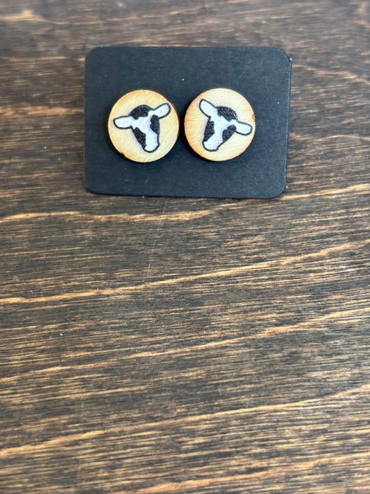 Circle Cow Head Post Earrings