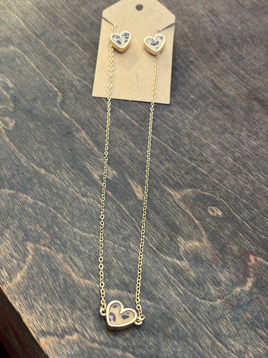 Leopard Heart Necklace and Earring Set