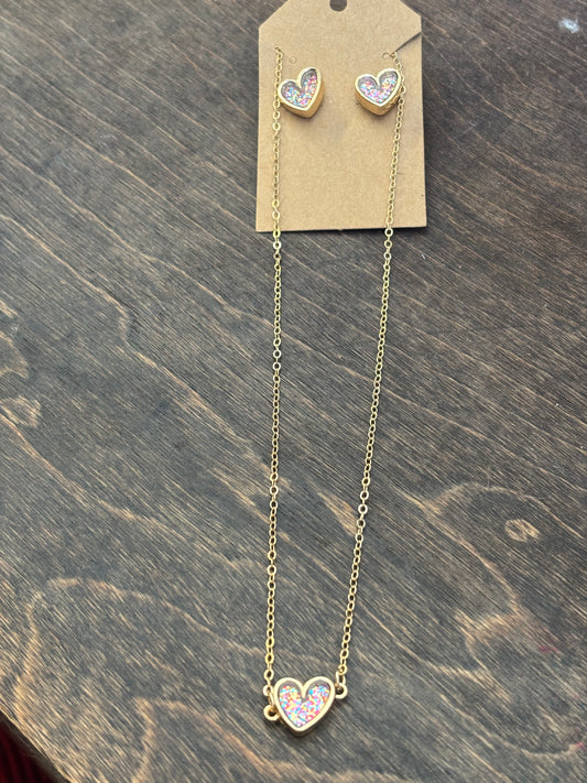 Multi Color Heart Necklace and Earring Set