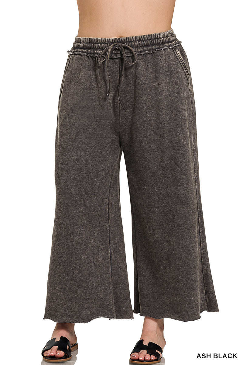 Acid Wash Fleece Pants with Pockets