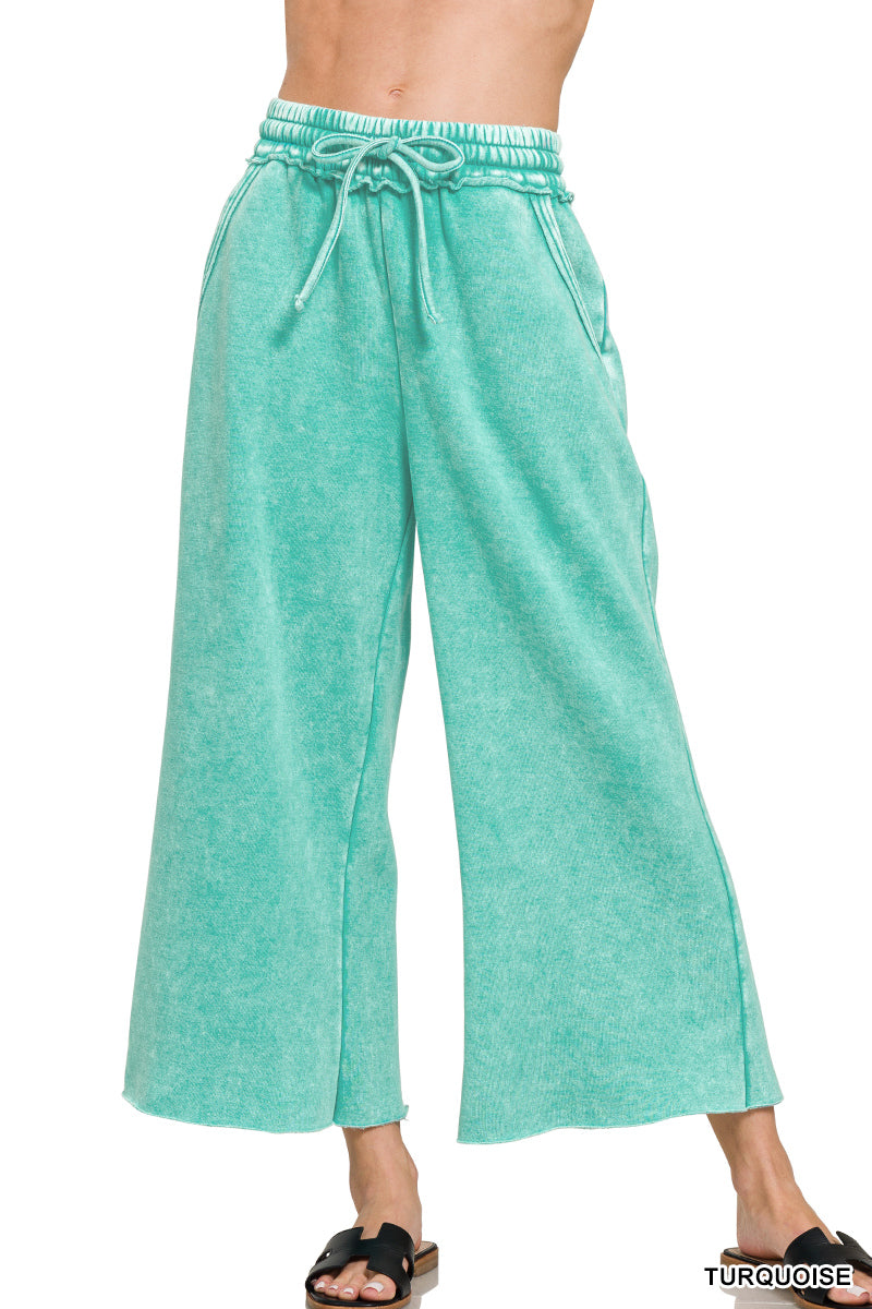 Acid Wash Fleece Palazzo pants with pockets
