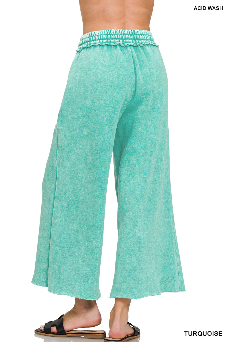 Acid Wash Fleece Palazzo pants with pockets